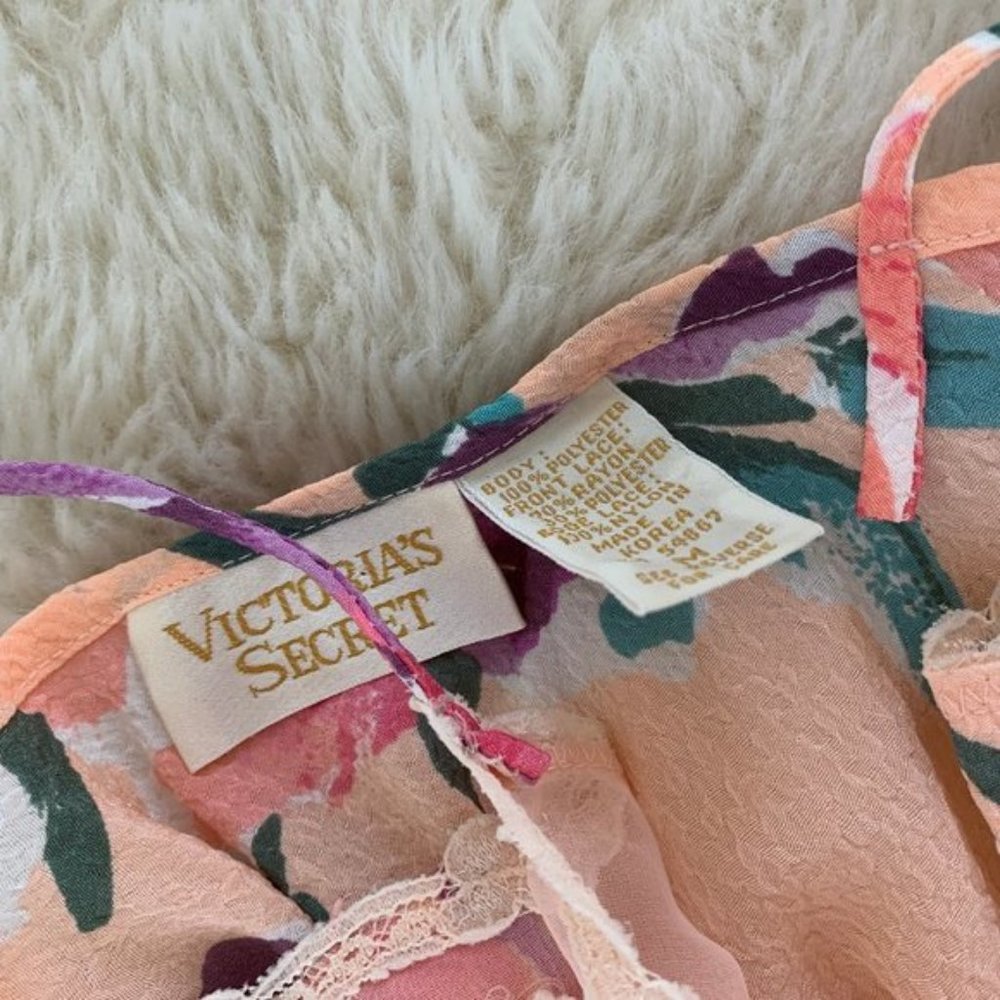 Vintage Peach Floral Ruffle Lace Mini Slip Dress - Picture 11 of 12